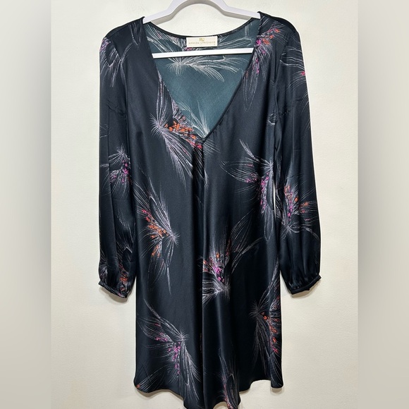 Amanda Uprichard 100% Silk Long Sleeve Deep V Neck Exotic Floral Mini Dress - Picture 9 of 14